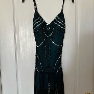 SUE WONG Nocturne Blue and Green Sequin Embellished Mini Dress